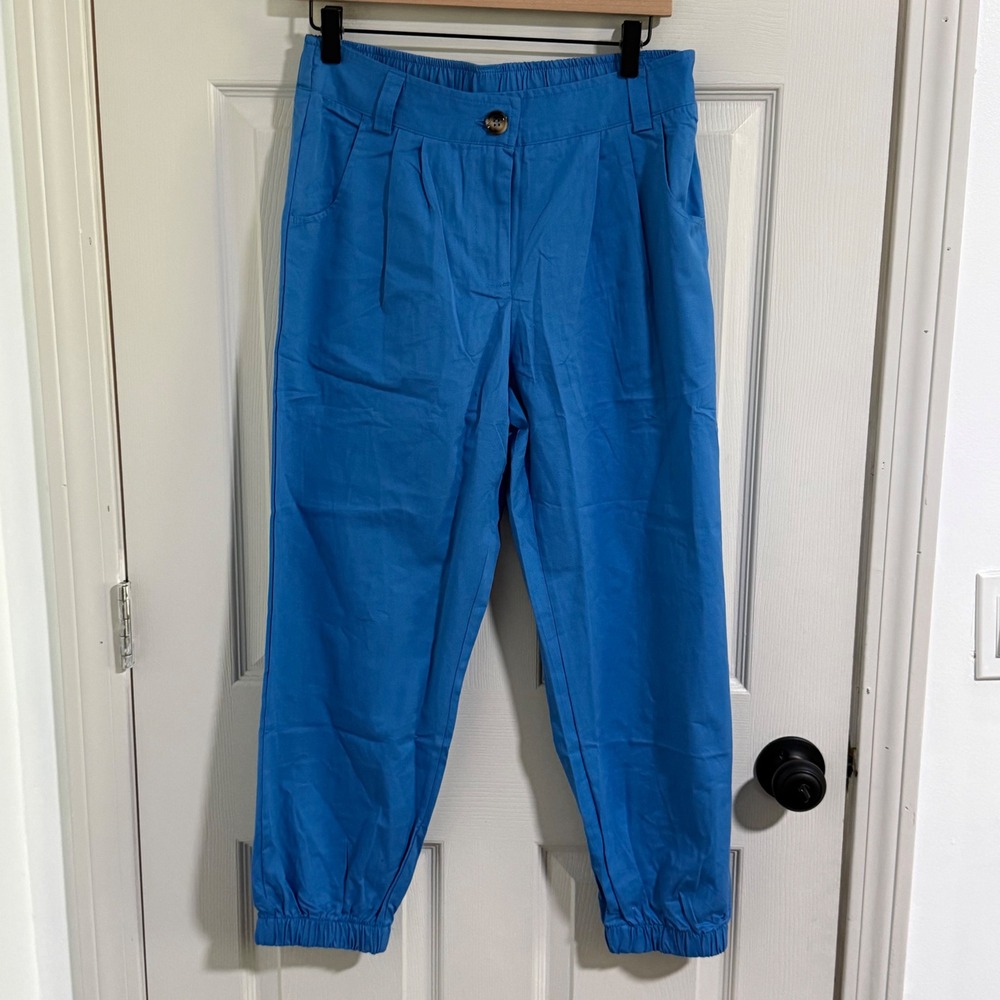 Halara Jogger Pants‎ Womens Small Blue 100% Cotton High Waisted Lightweight